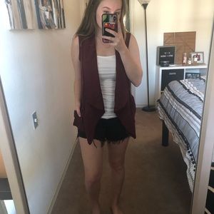 Burgundy Vest With Waist Ties